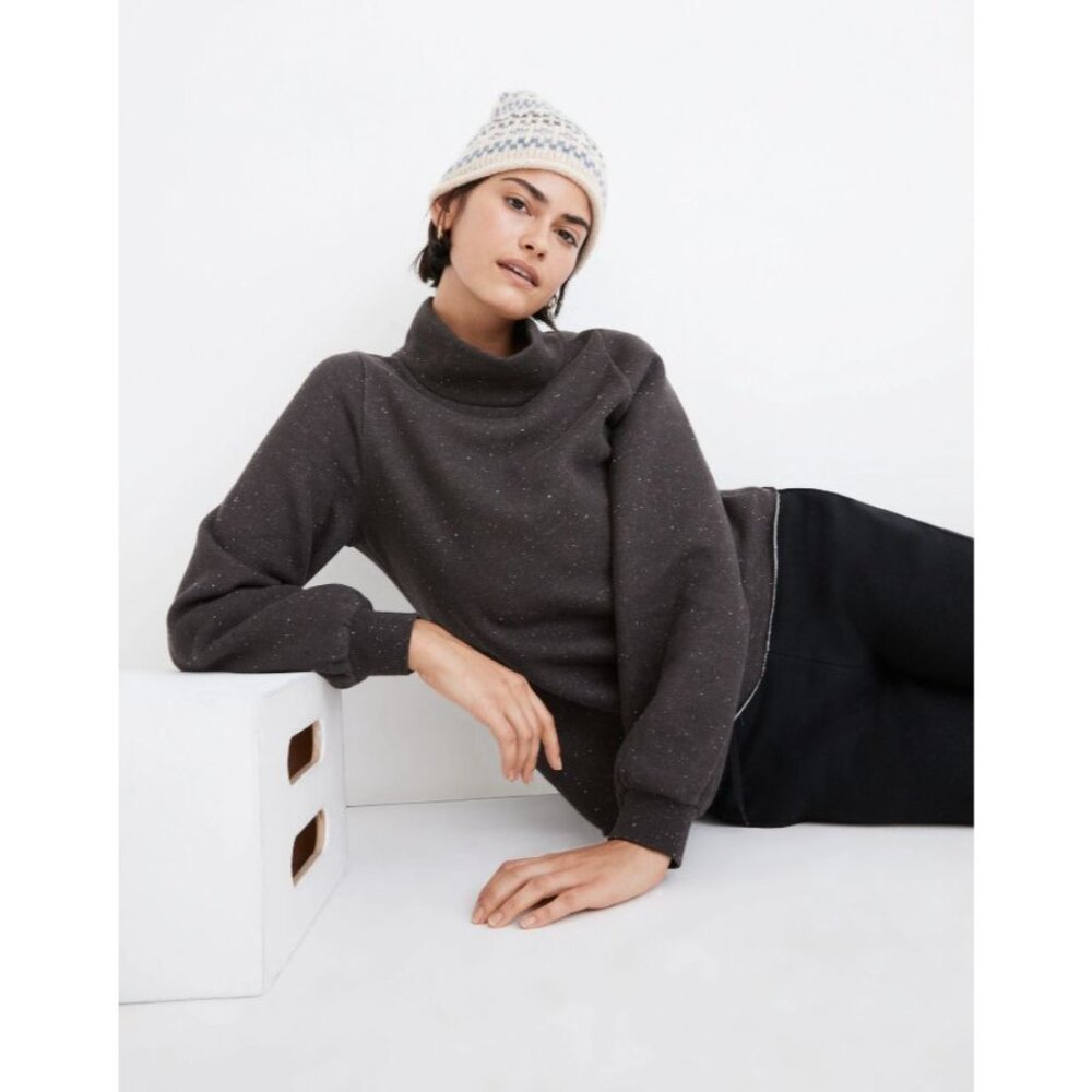 Madewell Betterterry Relaxed Turtleneck Sweatshirt in Heather Donegal Charcoal M
